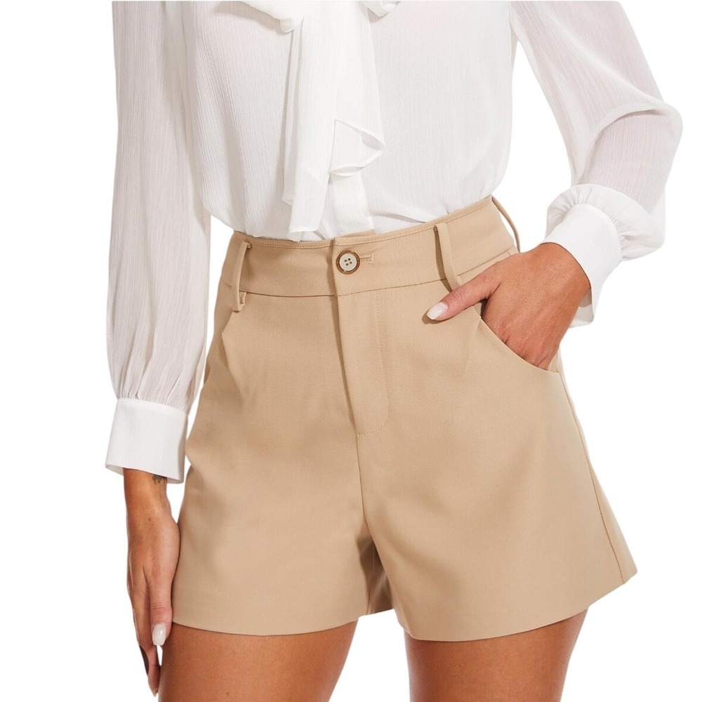 Ginasy Dress‎ Shorts Women M Khaki High Waist Pockets Tailored Office Chic NWT